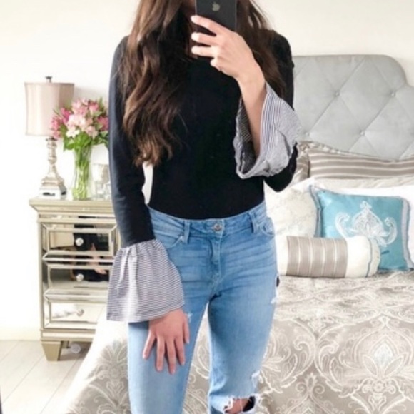 Abound Striped Bell Ruffle Sleeve Bodysuit - Picture 1 of 7